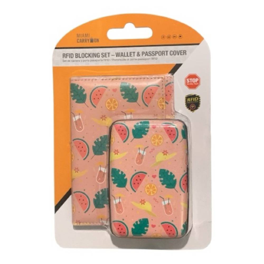 Miami RFID Blocking Travel Set‎ Wallet & Passport Cover Aluminum Pink Shell